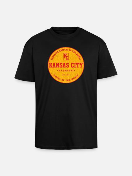 Kansas City BBQ Emblem Circle - Unisex Oversized Heavyweight T-shirt - black