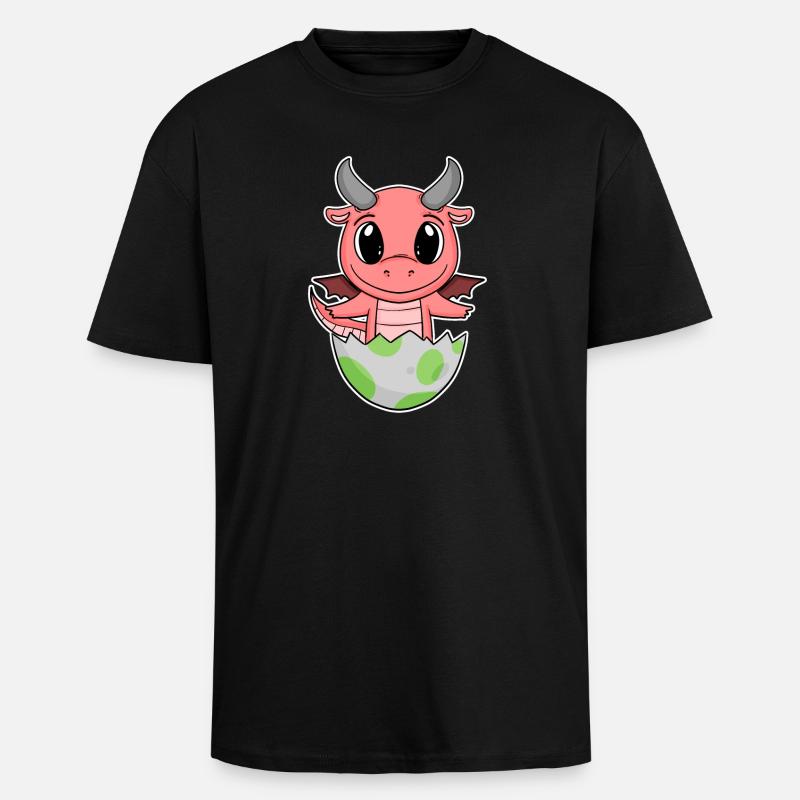 Bébé Dragon Œuf - T-shirt unisexe oversize épais - noir