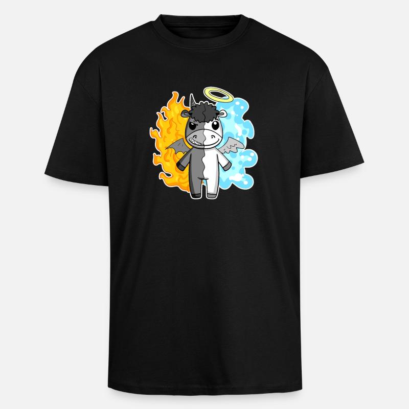 Vache - Ange et Diable - T-shirt unisexe oversize épais - noir