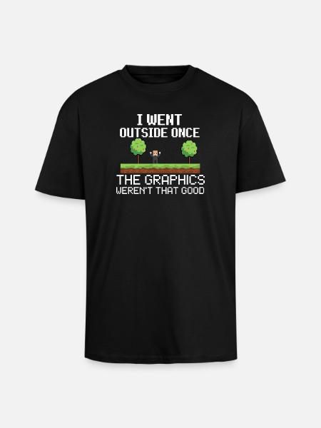 I Went Outside Once Pixel Meme - Unisex Oversized Heavyweight T-shirt - black