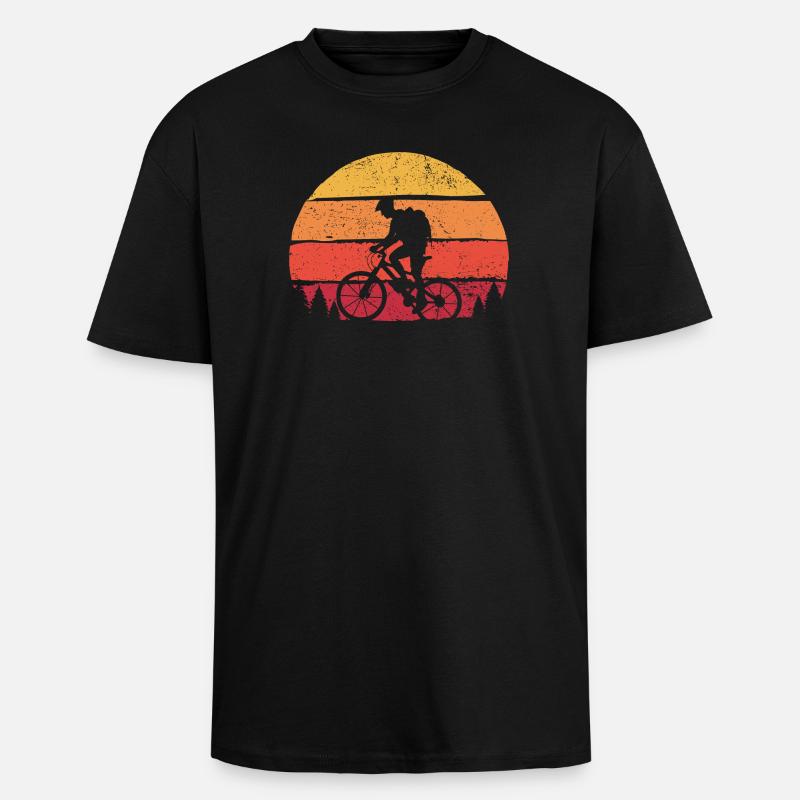 Zwillingsradfahrer Sonnenuntergangs-Silhouette - Oversized Heavyweight Unisex T-Shirt - Schwarz
