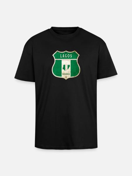 Lagos Nigeria vapensköld flaggor design - Unisex oversized t-shirt i kraftig kvalitet - svart