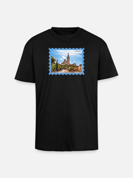 Marseille Basilica Postcard - Unisex Oversized Heavyweight T-shirt - black