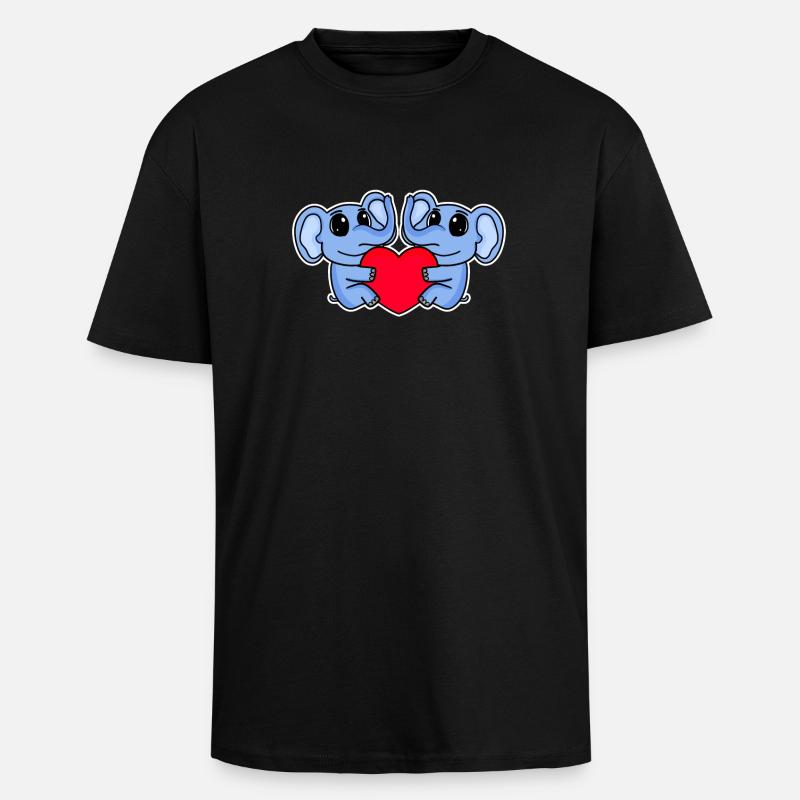 Elefant Herz Liebe Elefanten - Oversized Heavyweight Unisex T-Shirt - Schwarz