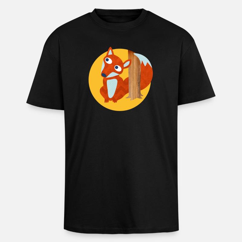 Fuchs Baumstamm Wald Kinderzimmer Comic Tierliebe - Oversized Heavyweight Unisex T-Shirt - Schwarz