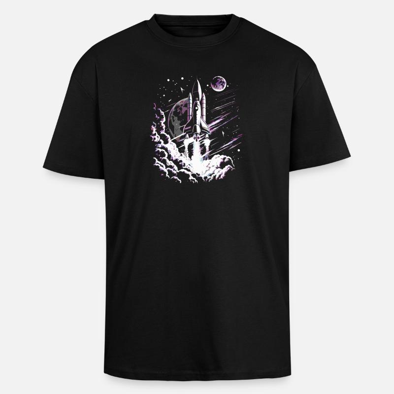 Fusée au décollage - T-shirt unisexe oversize épais - noir