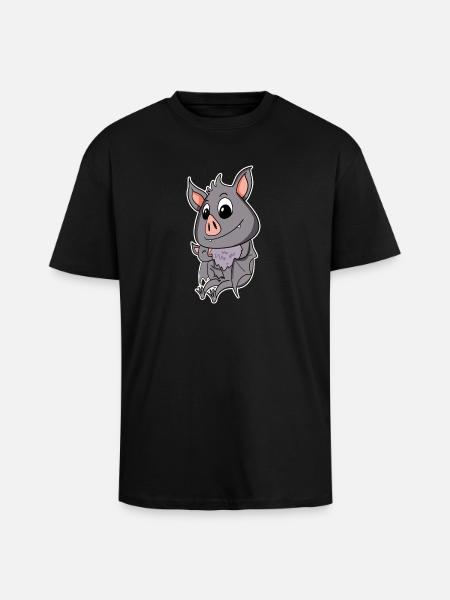 Bat Family - Bat with Baby - Unisex Oversized Heavyweight T-shirt - black