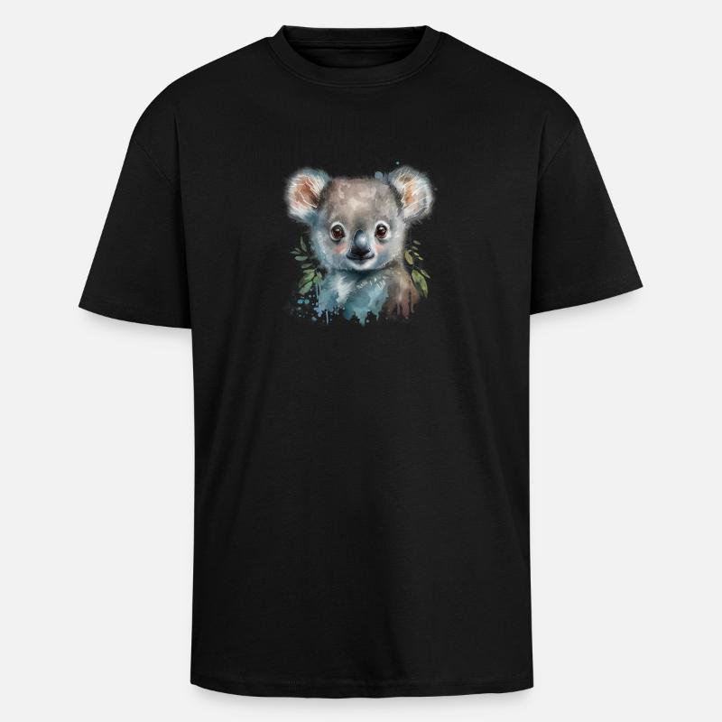 Koala Aquarelle Feuillage - T-shirt unisexe oversize épais - noir