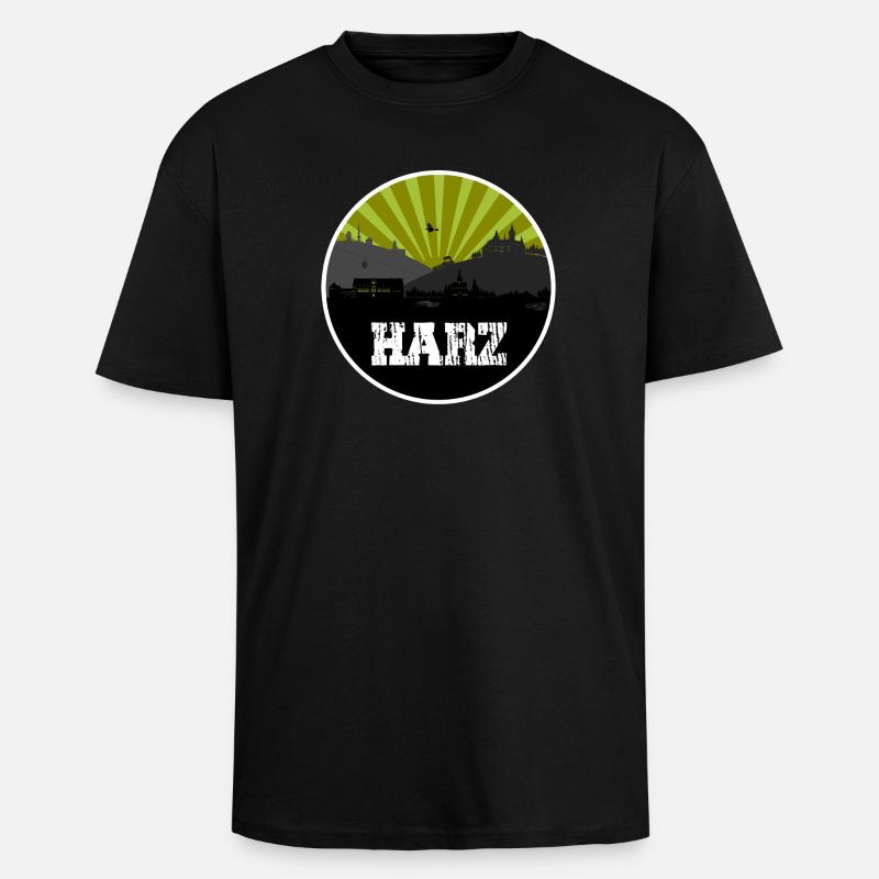Harz Retro Skyline - Oversized Heavyweight Unisex T-Shirt - Schwarz