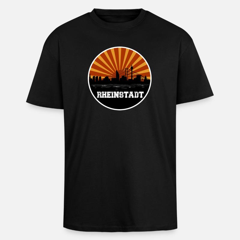 Rheinstadt Retro Skyline - Oversized Heavyweight Unisex T-Shirt - Schwarz