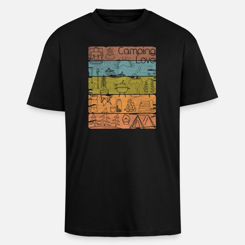 Camping Love lineart retro hell - Oversized Heavyweight Unisex T-Shirt - Schwarz
