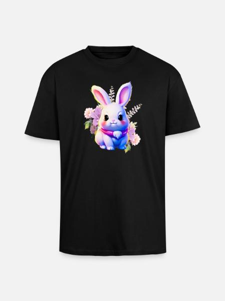 Flowers Easter Bunny Cute Bunny - Unisex Oversized Heavyweight T-shirt - black