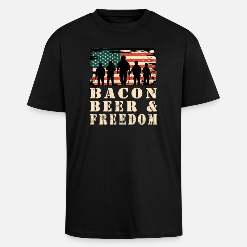 Bacon, Bier und Freiheit - Oversized Heavyweight Unisex T-Shirt - Schwarz