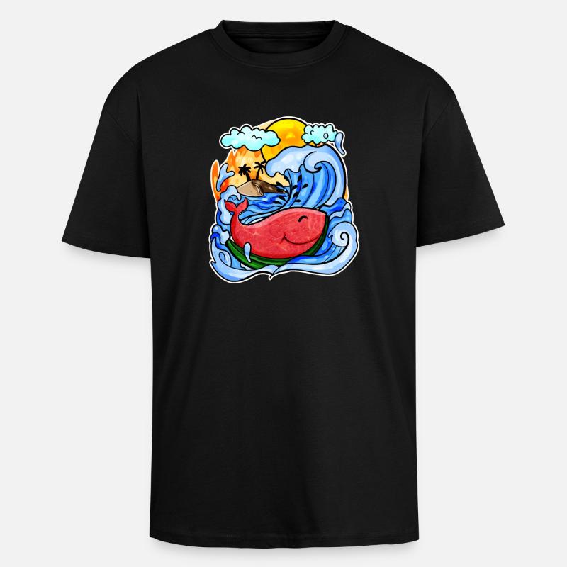 Baleine pastèque - T-shirt unisexe oversize épais - noir