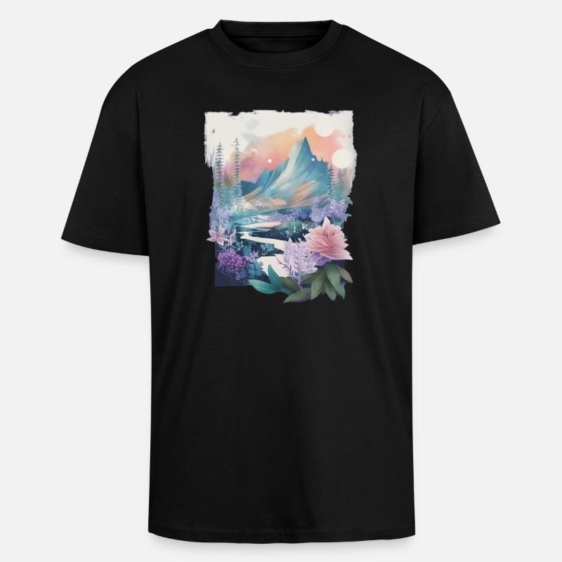 Blumenlandschaft - Oversized Heavyweight Unisex T-Shirt - Schwarz