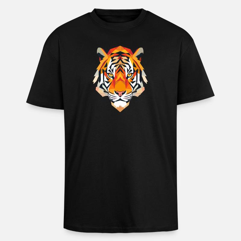 Stylized Tiger, Geometric - Unisex Oversized Heavyweight T-shirt - black