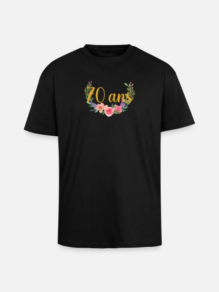 anniversaire fleurs âge 70ans - T-shirt unisexe oversize épais - noir