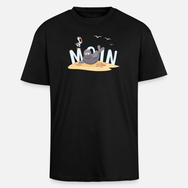 Moin Robbe Möwe Strand - Oversized Heavyweight Unisex T-Shirt - Schwarz