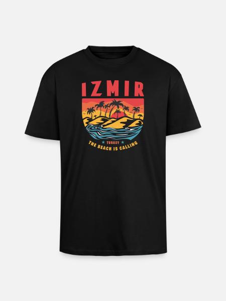 Izmir Turkey palm design - Unisex Oversized Heavyweight T-shirt - black