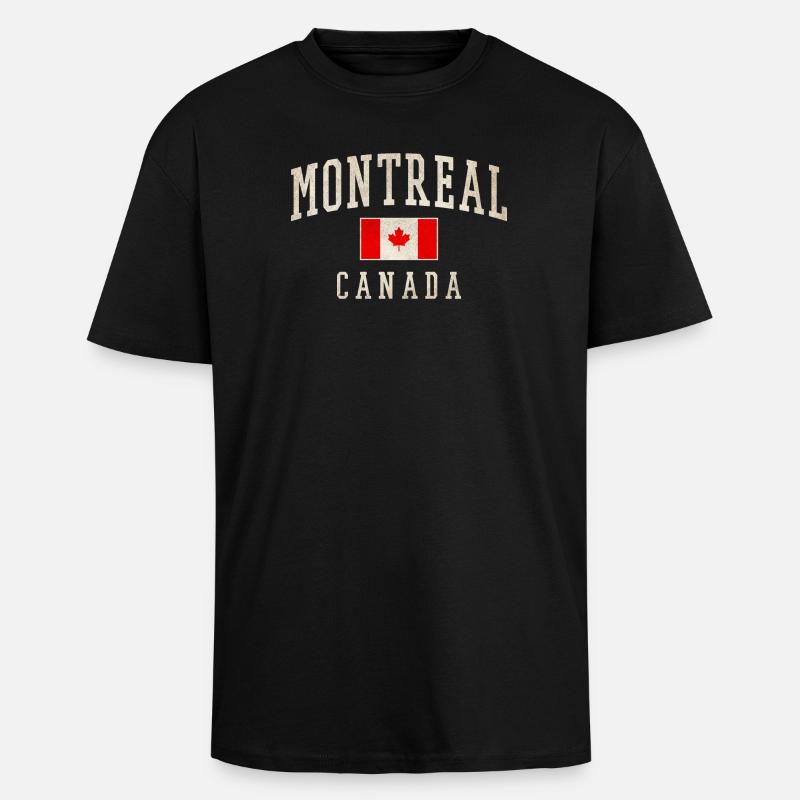 Montreal Canada Distressed Flag - Unisex Oversized Heavyweight T-shirt - black