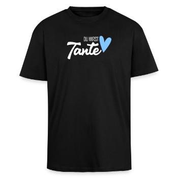 Tante Geschenk - Du wirst Tante - werdende Tante - Oversized Heavyweight Unisex T-Shirt - Schwarz - Vorne - Alina (178cm) & Michal (187cm)