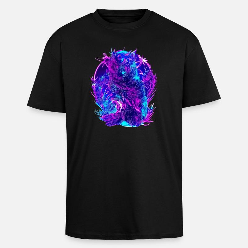 Abstrakte Eulen Neon Synthwave Kunst - Oversized Heavyweight Unisex T-Shirt - Schwarz
