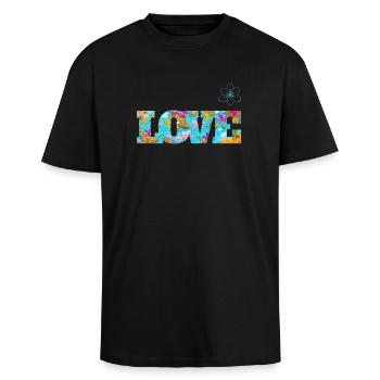 Love Frühlingsblüten - Sonja Ariel von Staden - Oversized Heavyweight Unisex T-Shirt - Schwarz - Vorne - Alina (178cm) & Michal (187cm)