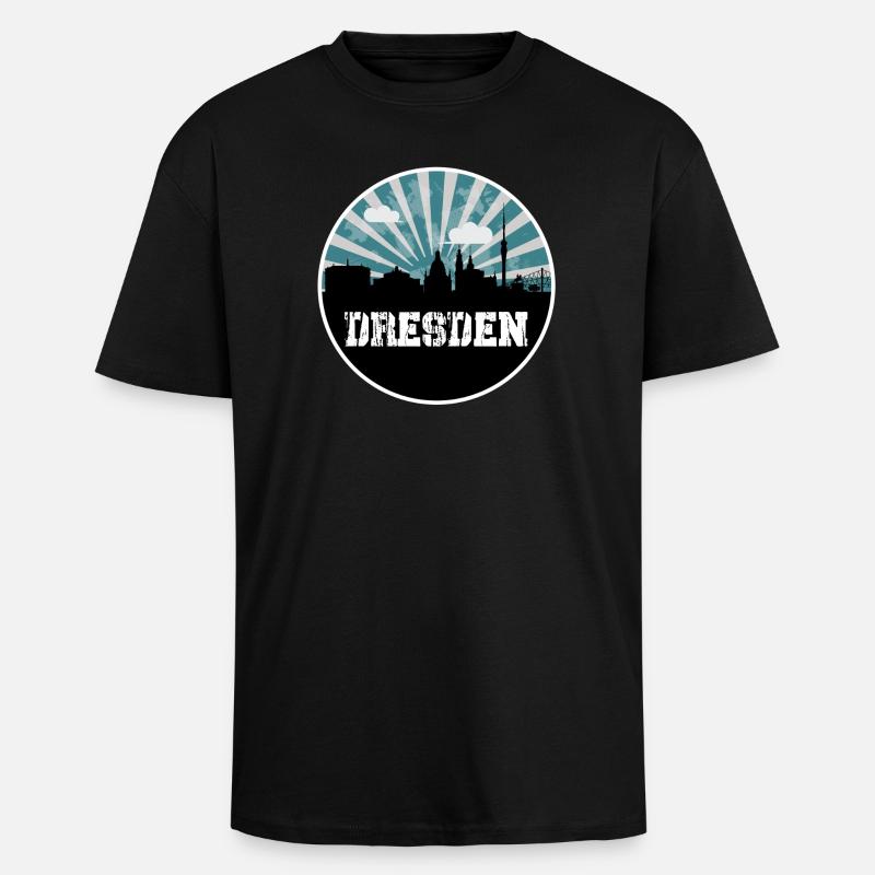 Dresden Blue Hour Skyline - Unisex Oversized Heavyweight T-shirt - black