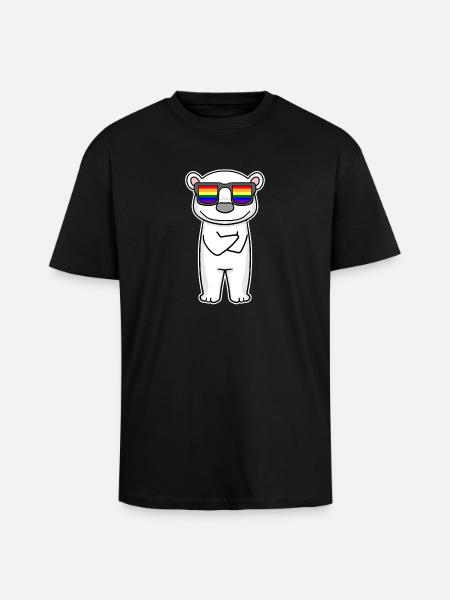 Rainbow - polar bear with glasses - Unisex Oversized Heavyweight T-shirt - black