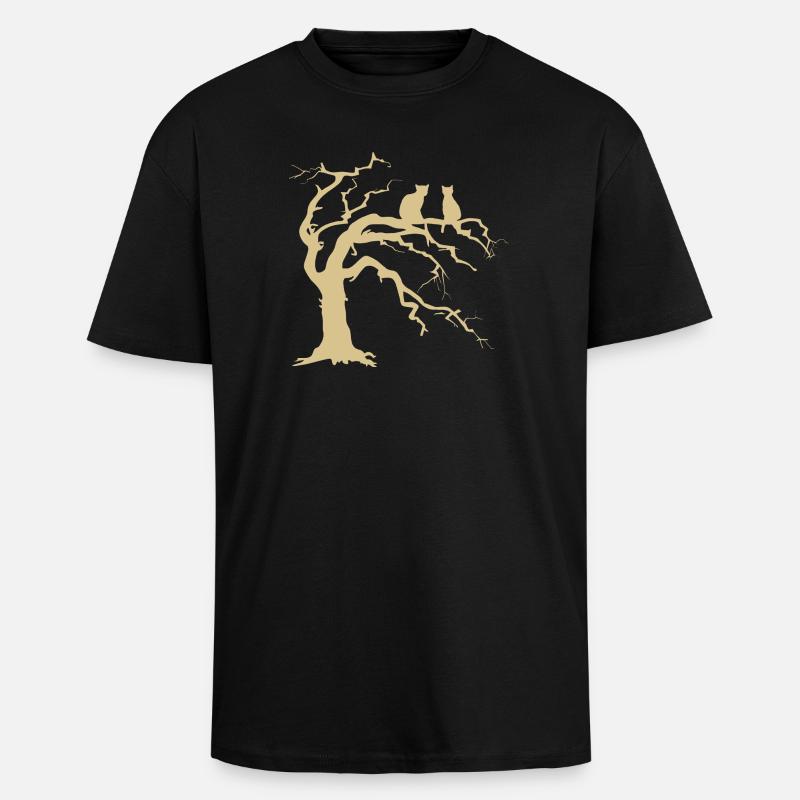 Dead tree with 2 cats silhouette - Unisex Oversized Heavyweight T-shirt - black