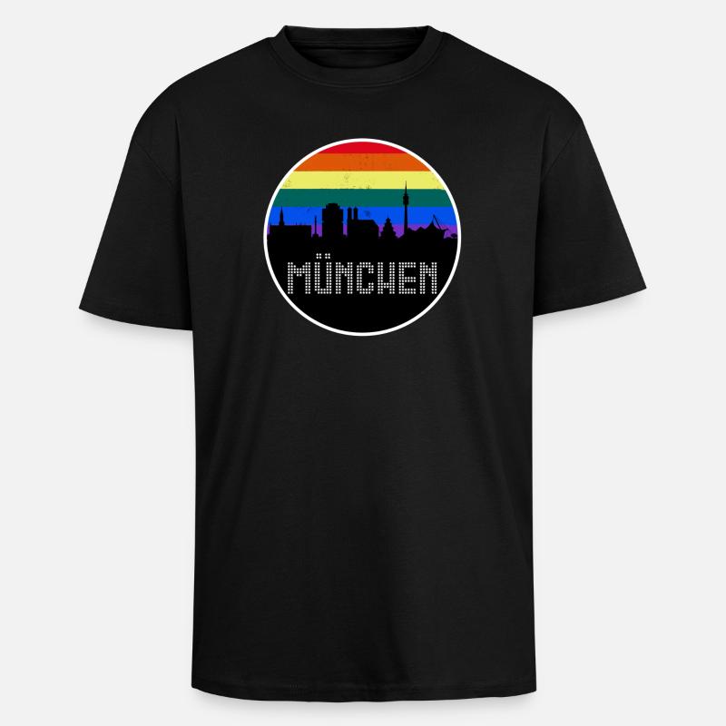 München Skyline Regenbogen - Oversized Heavyweight Unisex T-Shirt - Schwarz