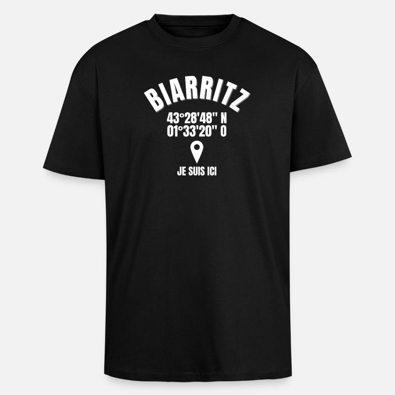 Biarritz, Baskerland, Baskerland - Unisex oversized t-skjorte i kraftig kvalitet - svart