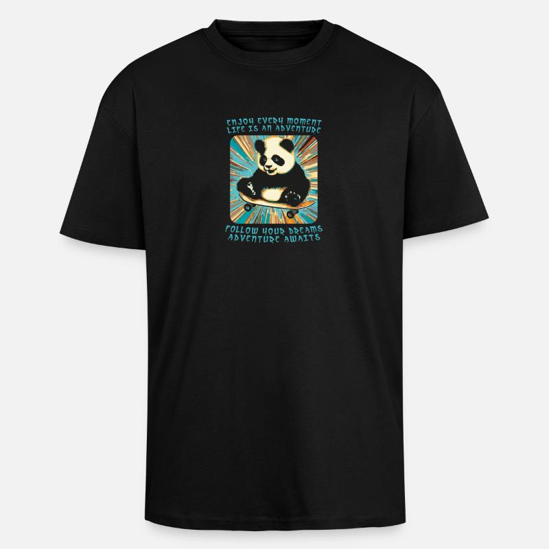 Pandas Abenteuer auf Rädern - Oversized Heavyweight Unisex T-Shirt - Schwarz
