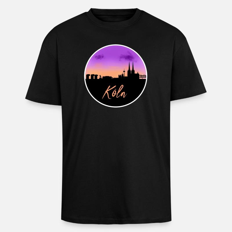 Köln Fine Skyline - Oversized Heavyweight Unisex T-Shirt - Schwarz