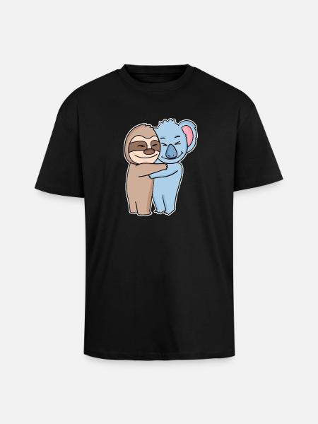 Sloth and koala hugging - hug - Unisex Oversized Heavyweight T-shirt - black