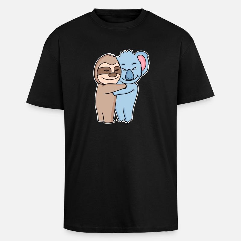 Sloth and koala hugging - hug - Unisex Oversized Heavyweight T-shirt - black