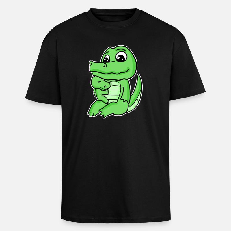 Famille Crocodile - Crocodile avec bébé - T-shirt unisexe oversize épais - noir