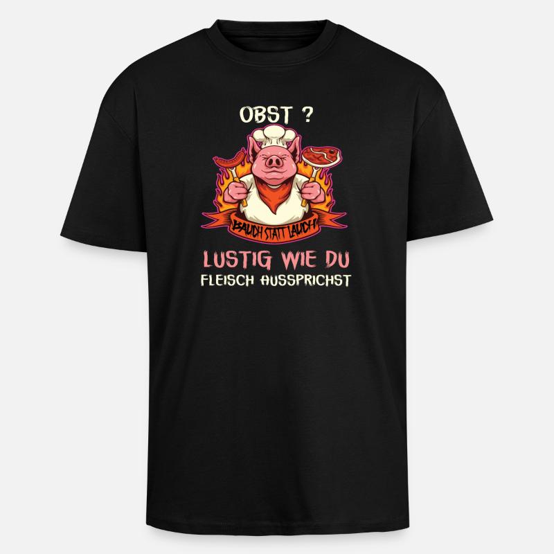 Witziges Schwein mit Fleischspruch - Oversized Heavyweight Unisex T-Shirt - Schwarz
