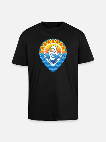 Pinpoint sunset sun waves dolphins - Unisex Oversized Heavyweight T-shirt - black