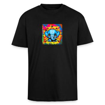 Power of an Elephant, Love of a Baby - Unisex Oversized Heavyweight T-shirt - black - Front - Alina (178cm) & Michal (187cm)