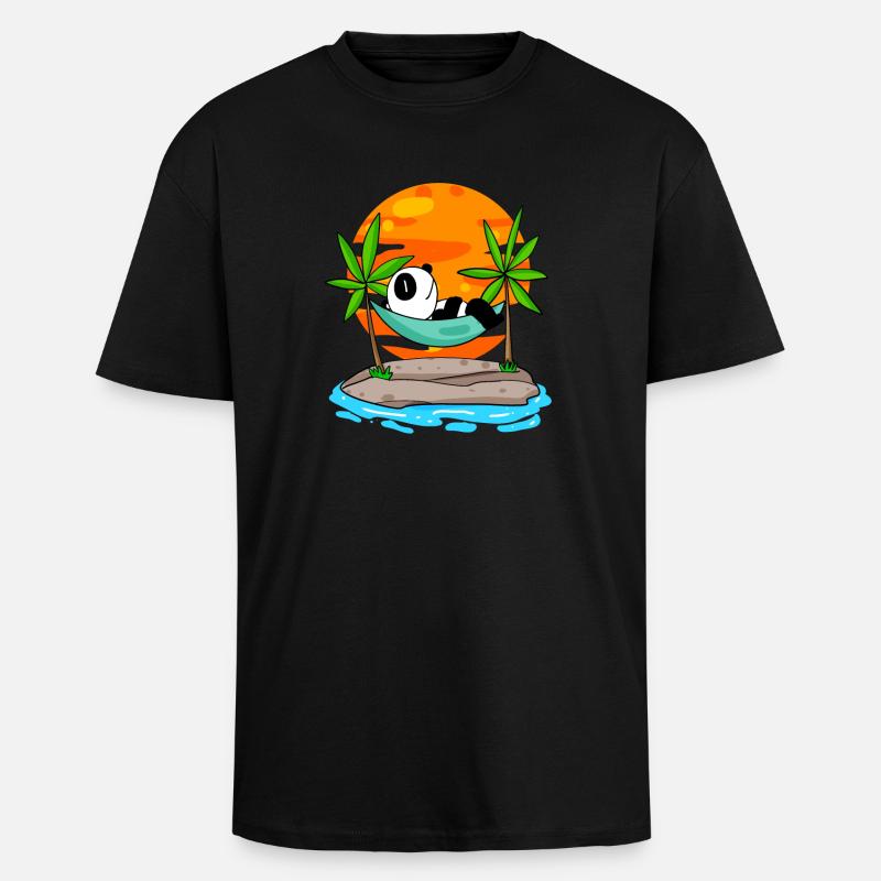 Panda am Strand - Oversized Heavyweight Unisex T-Shirt - Schwarz