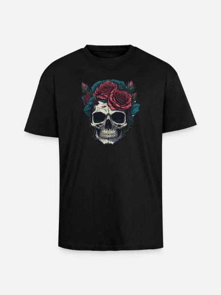 Skull with roses - Unisex Oversized Heavyweight T-shirt - black