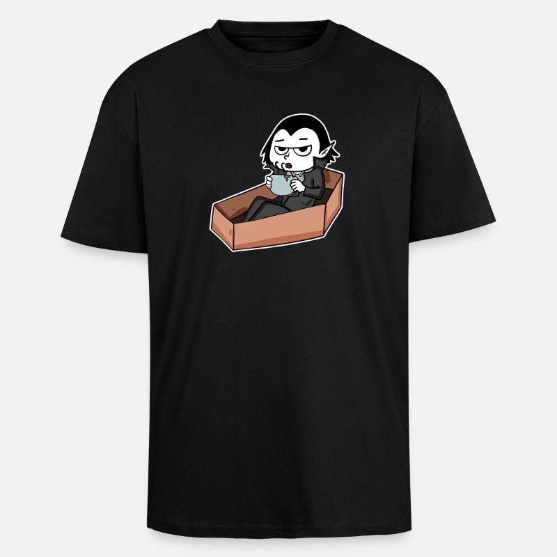Vampire boit du café - T-shirt unisexe oversize épais - noir