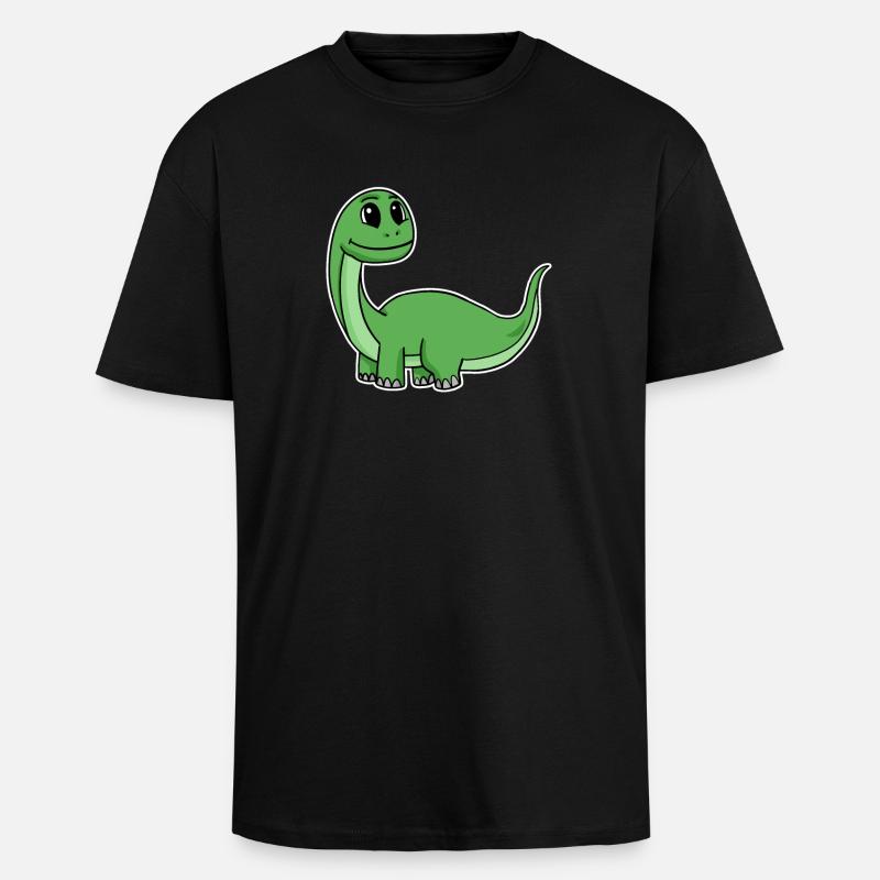 Petit dinosaure vert mignon - T-shirt unisexe oversize épais - noir