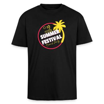 Festival, Sommerfest, Strandparty - Oversized Heavyweight Unisex T-Shirt - Schwarz - Vorne - Alina (178cm) & Michal (187cm)