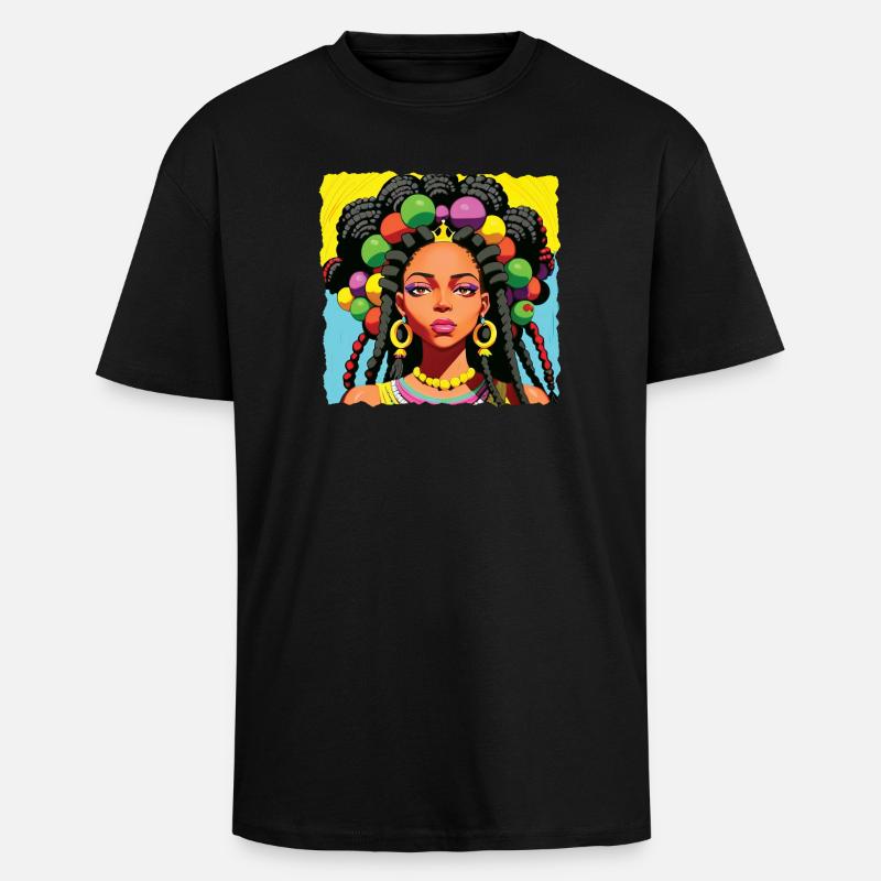 Femme noire avec des dreadlocks - T-shirt unisexe oversize épais - noir