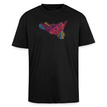 Sizilien T-Shirt Karte Wortwolke Trinacria - Oversized Heavyweight Unisex T-Shirt - Schwarz - Vorne - Alina (178cm) & Michal (187cm)