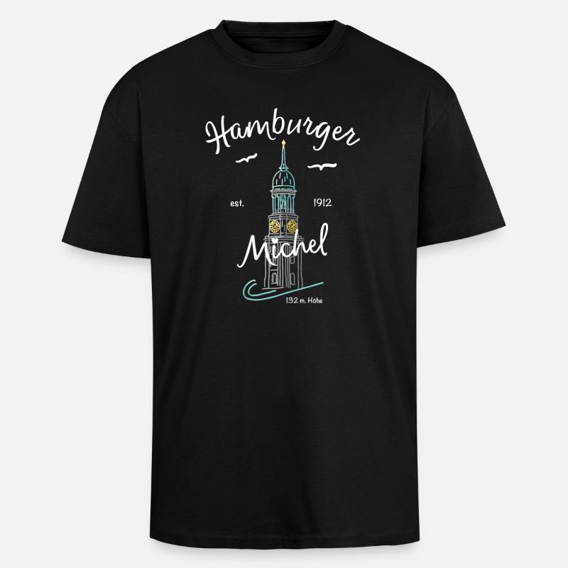Hamburger Michel, Kirchturm, Germany - Unisex Oversized Heavyweight T-shirt - black