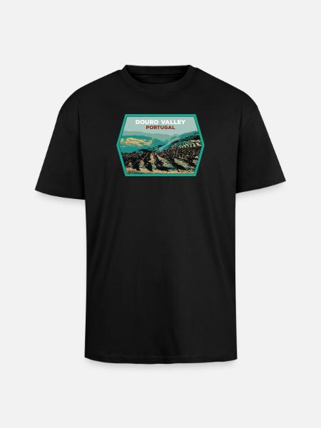 Douro Valley Shield, Portugal Illustration - Unisex Oversized Heavyweight T-shirt - black
