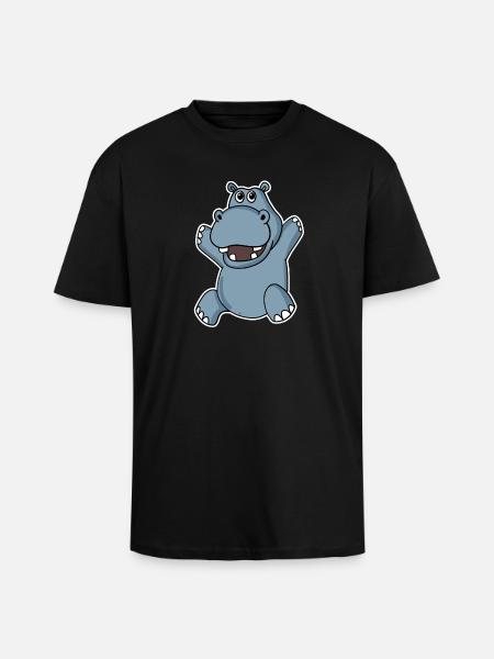 Hippopotame mignon - T-shirt unisexe oversize épais - noir